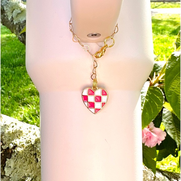 Checkered Heart Charm Stanley Cup Accessories Stanley Charm Tumbler Accessories - Picture 1 of 3